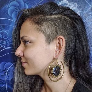 LARGE Abalone Iridescent earrings hoops lotus